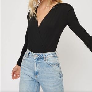 Black long sleeve wrap bodysuit